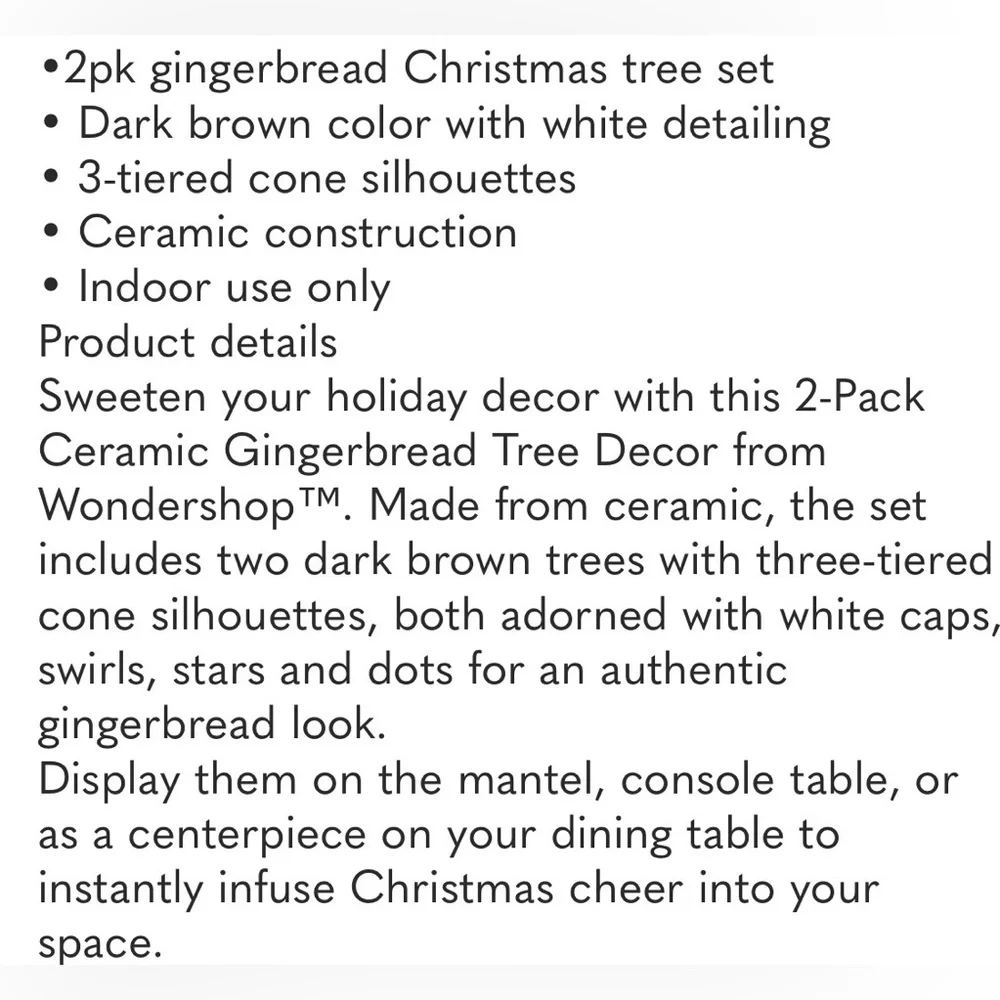 WONDERSHOP NWT 2pc ceramic gingerbread decorative trees